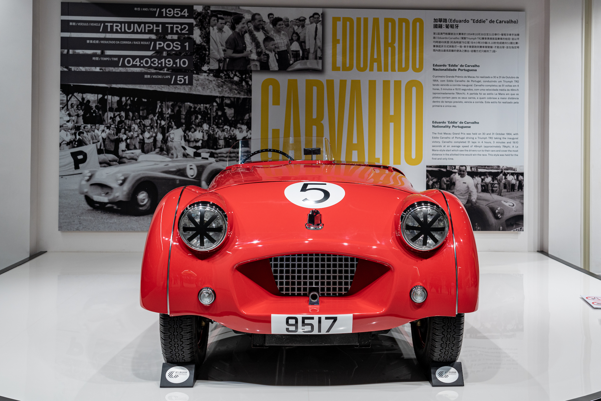 Portuguese driver, Eddie Carvalho’s Triumph TR2 that won the inaugural Macau Grand Prix