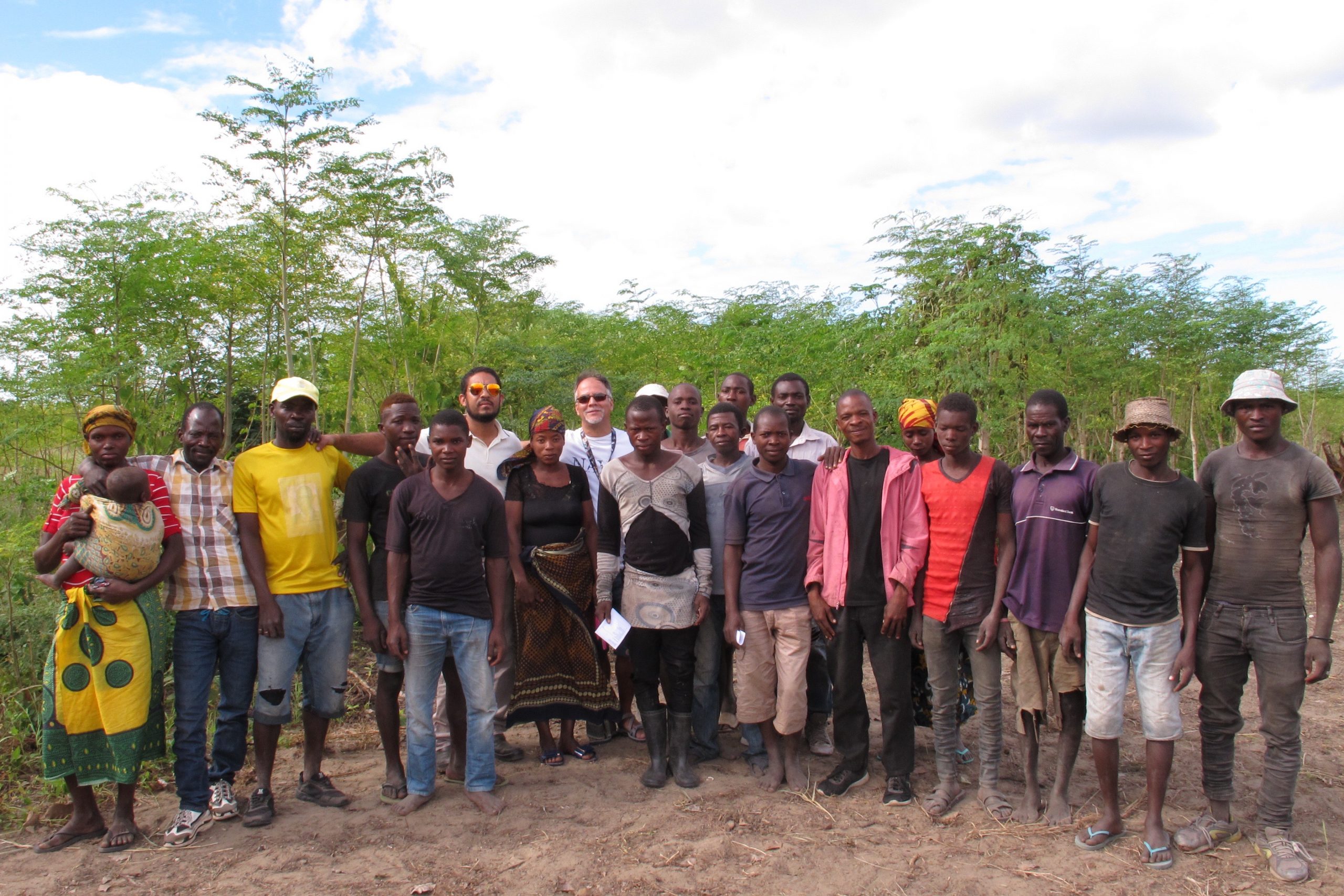 Rui Pereira (centre, back) and the Ekithi team in the moringa fields of Mozambique