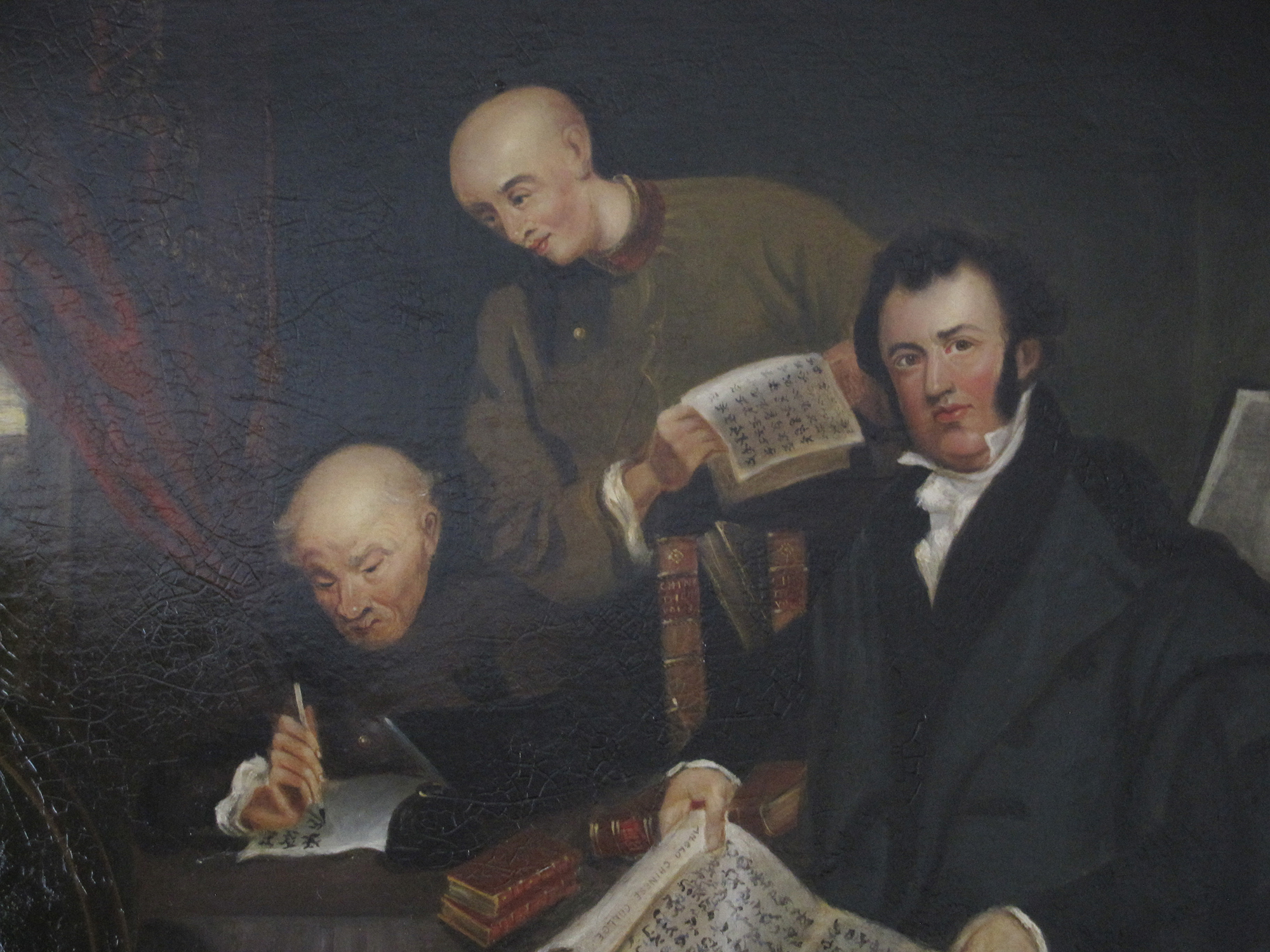Painting of B Dr Morrison and assistants translating the Bible into Chinese by George Chinnery