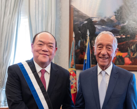 Portuguese President Marcelo Rebelo de Sousa honoured Chief Executive Ho Iat Seng (left) with the Grand Cross of the Order of the Infante D Henrique