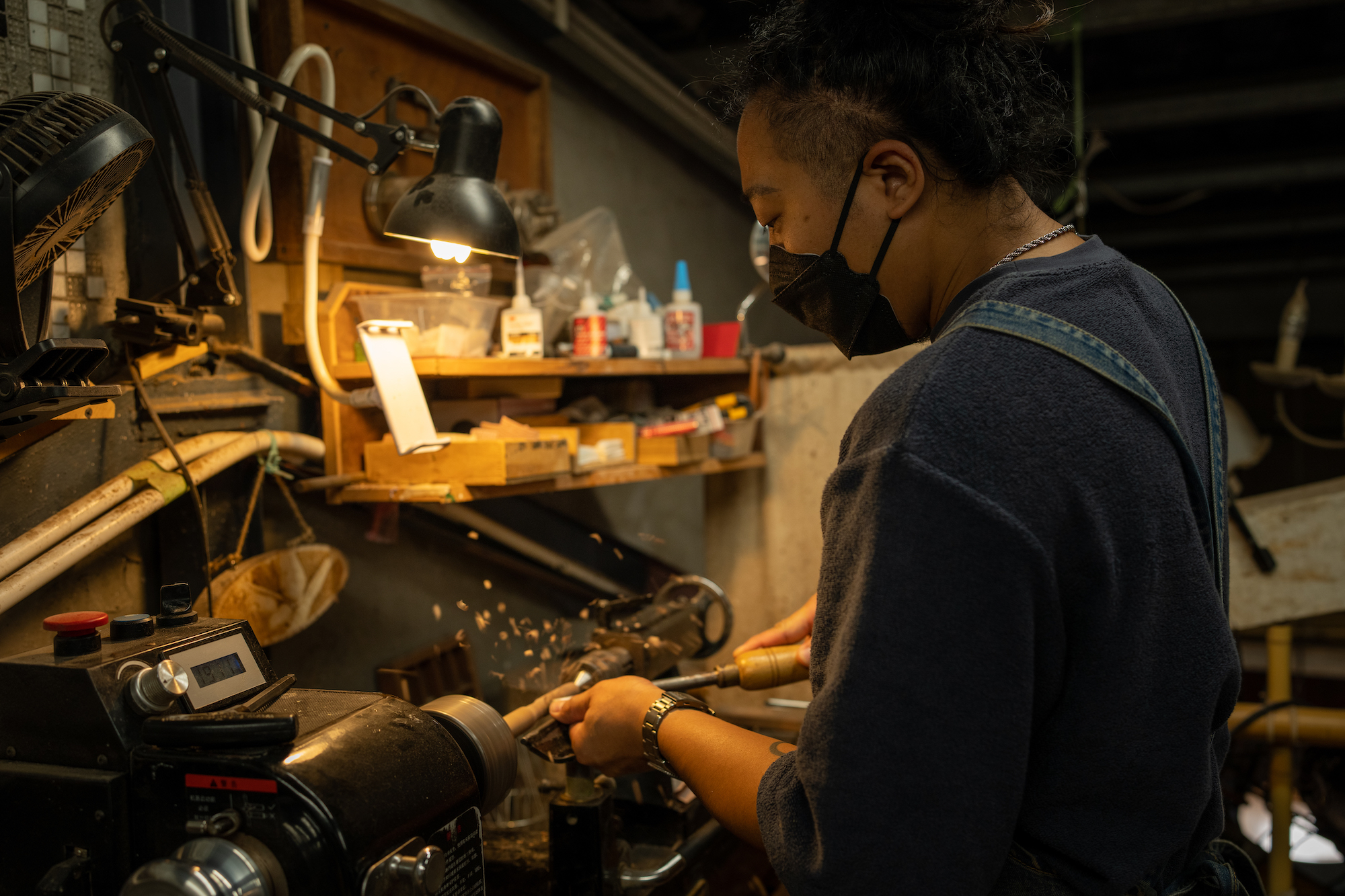 Silva spends a little time every day making dip pens in his wood shed