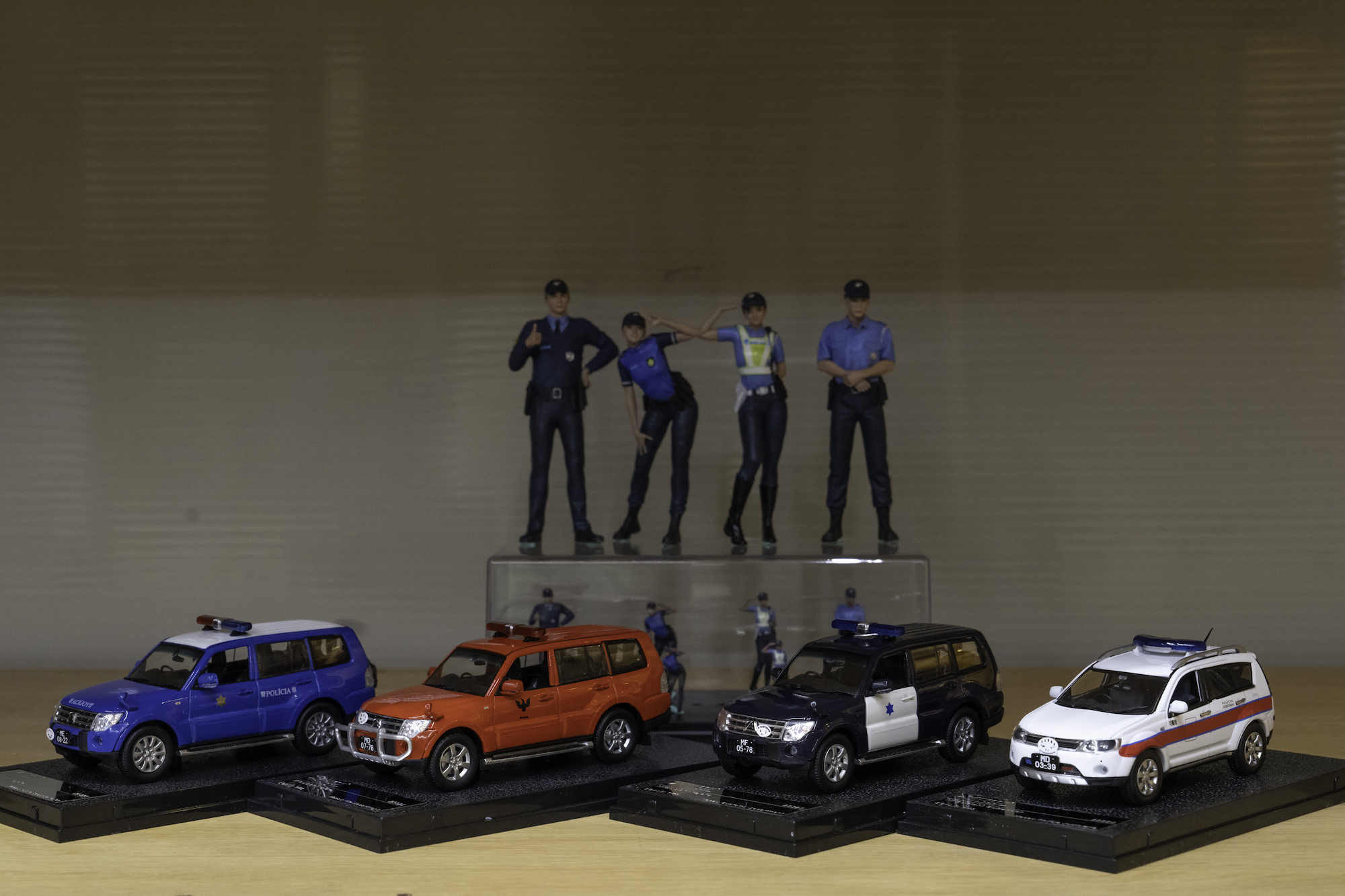 The newly launched Macau Security Force series includes the different Mitsubishi models used by the force, as well as model Macao police officers