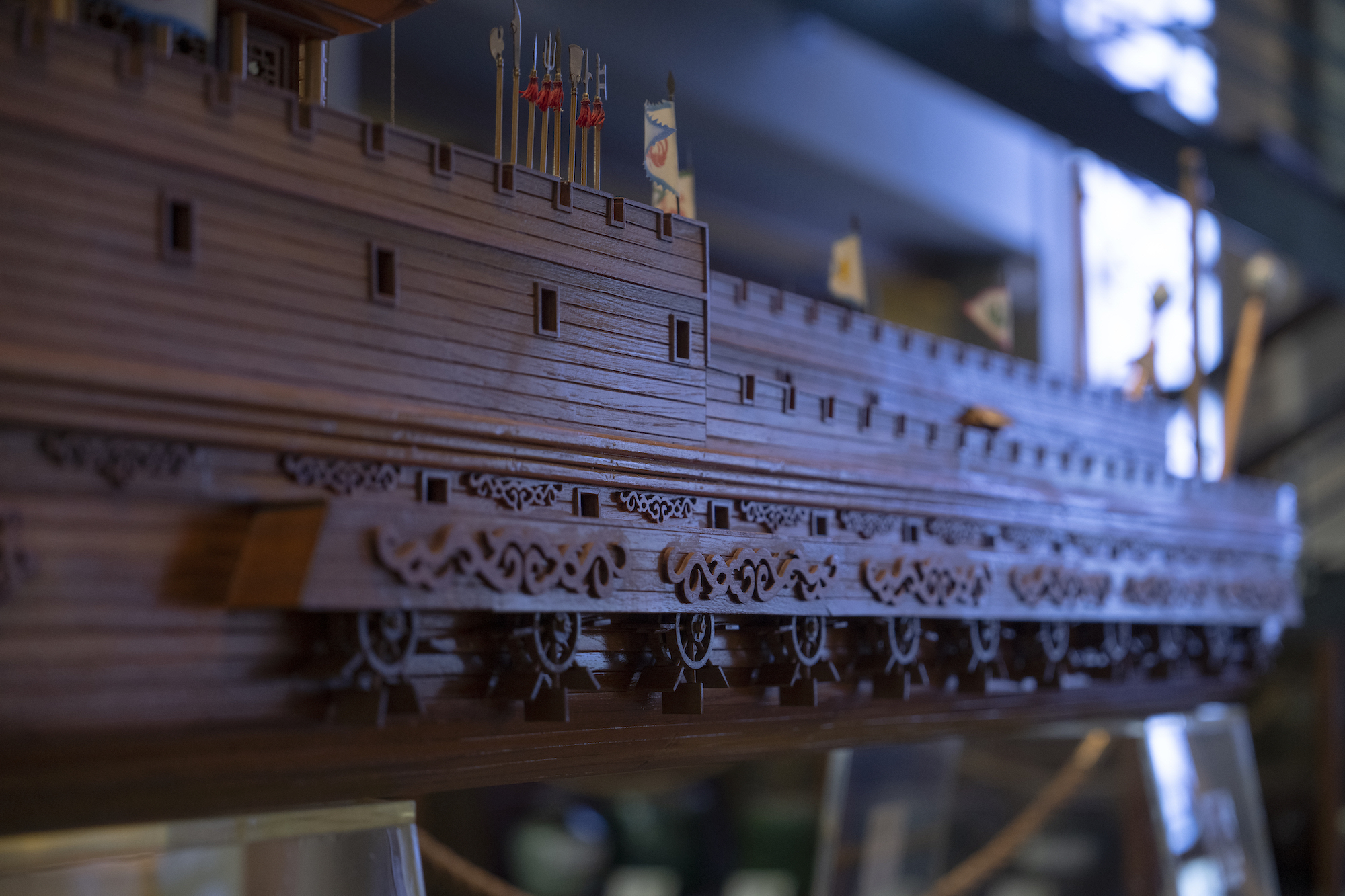 Macao Maritime Museum, from tiny scrollwork to a rack of weapons, such detail makes these tiny ship feel more real