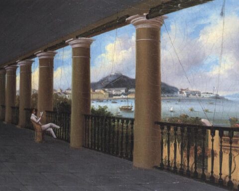 Painting of Nathaniel Kinsman’s luxurious Praia Grande mansion by Lam Qua