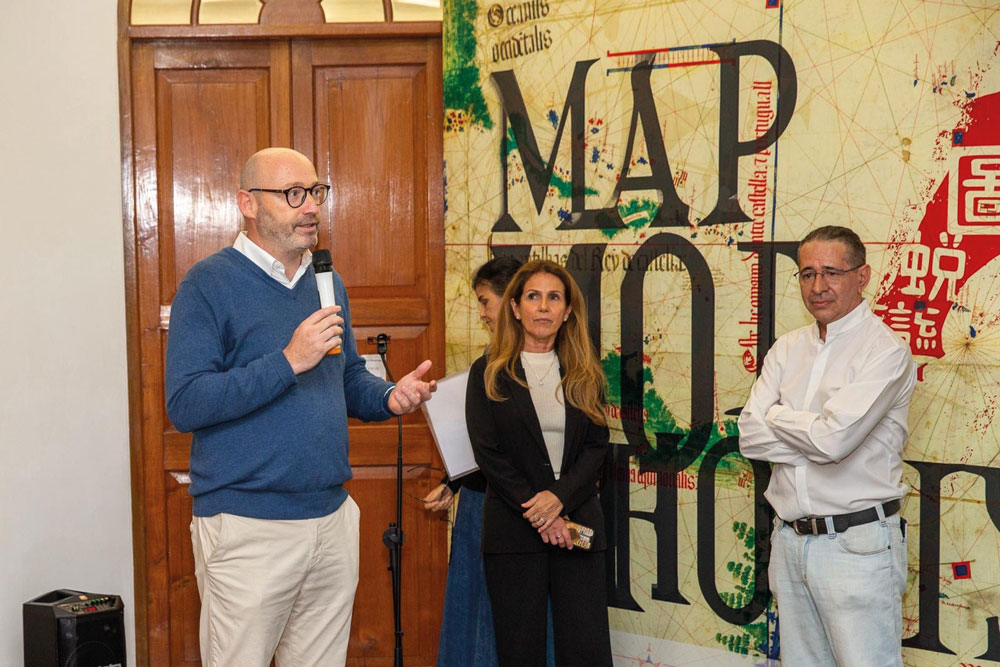 Organiser Marco Rizzolio speaks at the “Mapmorphosis” opening event