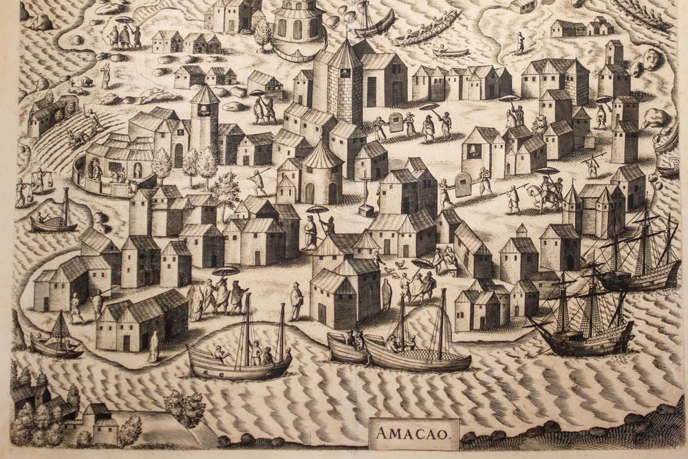 Amacao is a pictorial made by the renowned Flemish engraver Theodore de Bry. It depicts details of life in Macao at the turn of the 17th century