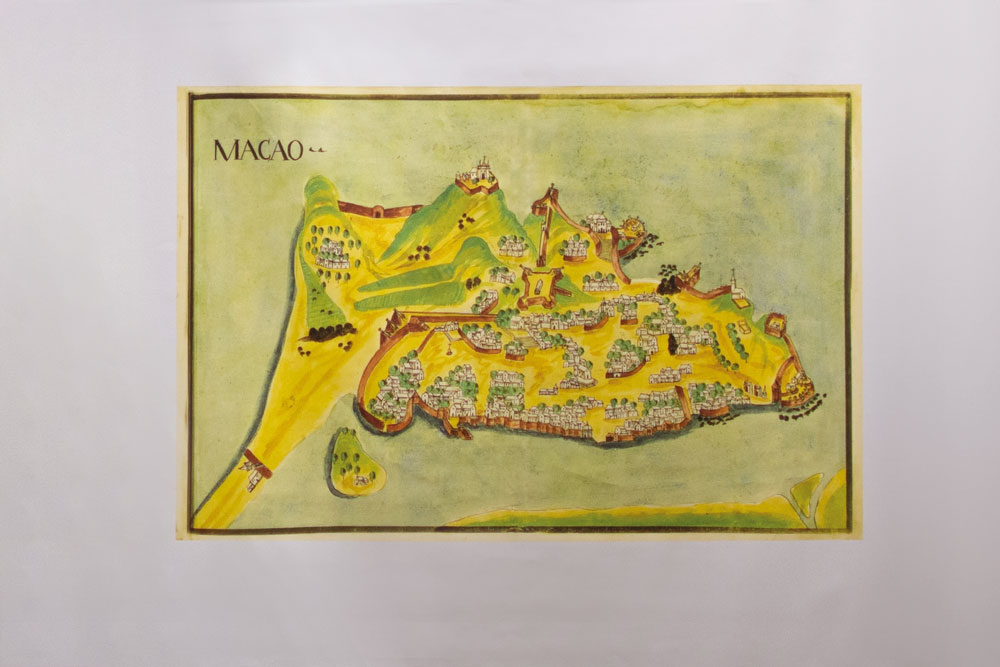 This work by the Portuguese royal cosmographer António de Mariz Carneiro was published in 1639 and shows a well-fortified Macao, ready to defend itself against Dutch attackers