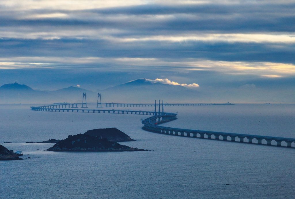 The 55-kilometre-long HZMB snakes its way across the Pearl River Delta