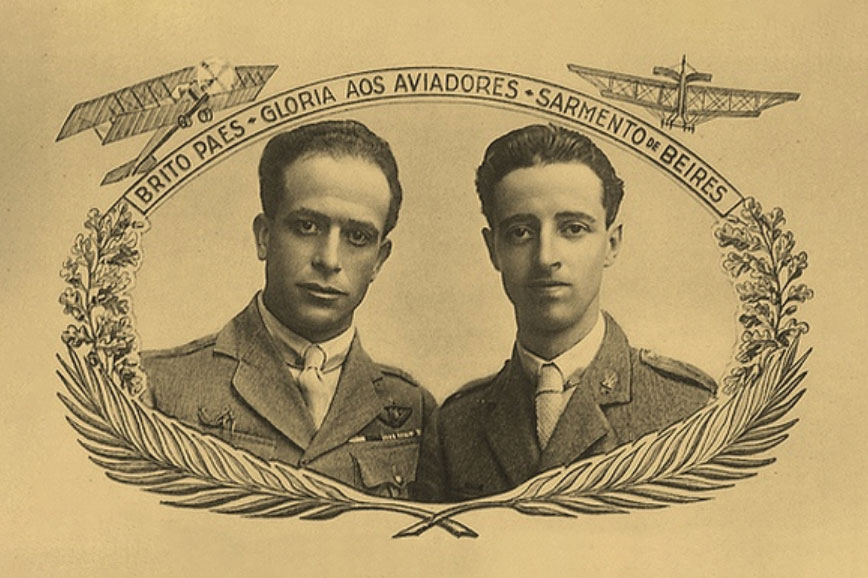 ‘Glory to the aviators’ commands the text honouring the flight's two pilots, Pais and Beires