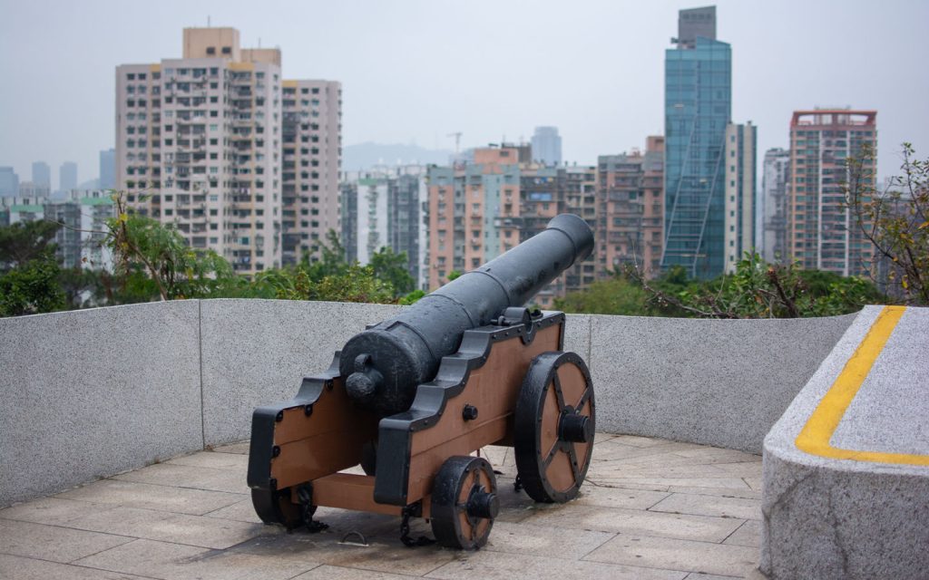 One of the remaining cannons still overlooks Macao from the fortress atop Mong Ha Hill