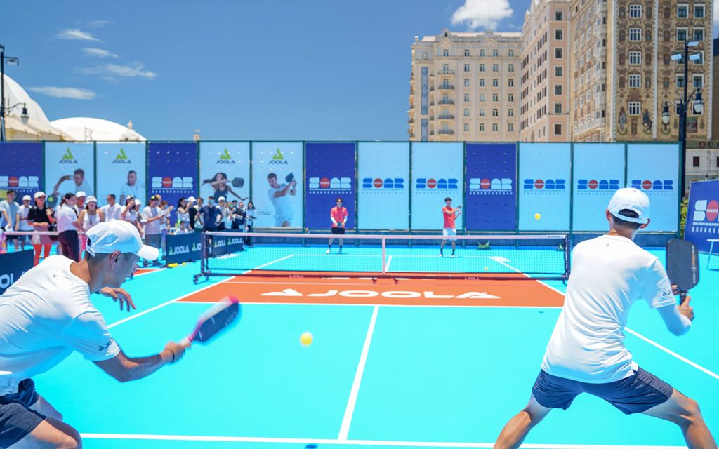 An exhibition matched played during the launch of Macao’s first pickleball court at the Fisherman’s Wharf