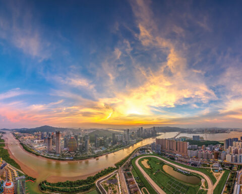 A narrow channel is all that separates Taipa from the mainland island Hengqin