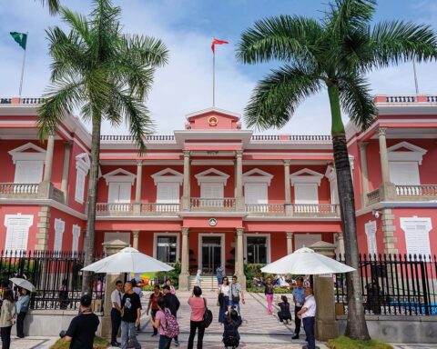 The distinctive pink stucture was built in the Pombaline architectural style, which became popular after 1755