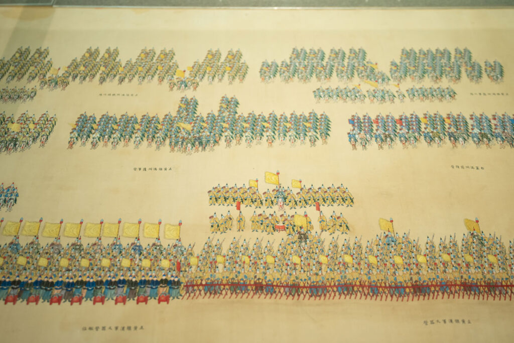 This 2 metre-long illustration depicts one of the Eight Banner Forces’ elaborate military parades