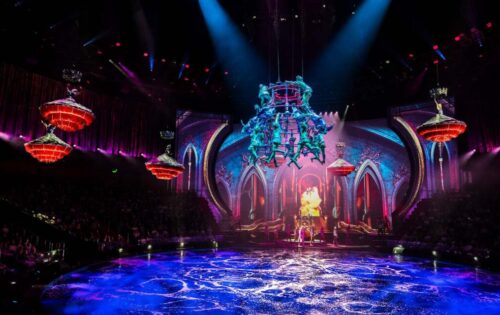 One of the visually rich show’s most riveting scenes involves a set piece called the Human Chandelier