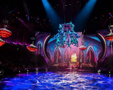 One of the visually rich show’s most riveting scenes involves a set piece called the Human Chandelier