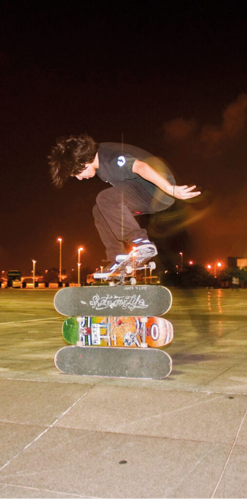 A young Silverio perfecting a trick back in the 2010s, years before Macao had a dedicated skatepark