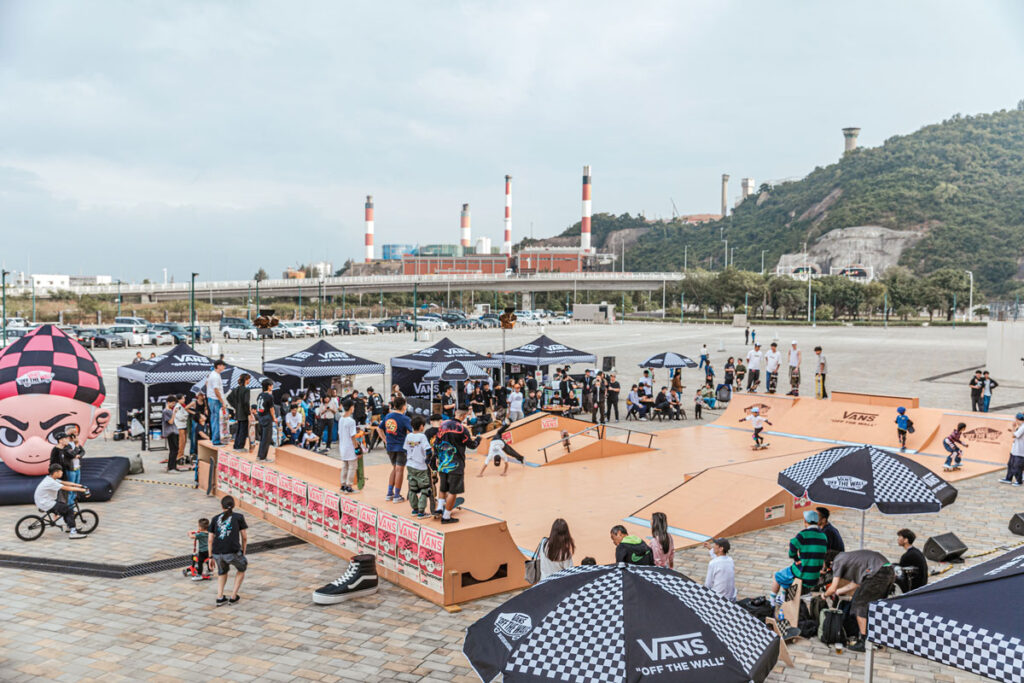 A makeshift skatepark used for a Vans-sponsored skateboarding event organised by the Macau Skateboarding Sports Culture and Development General Association in Coloane, back in 2023