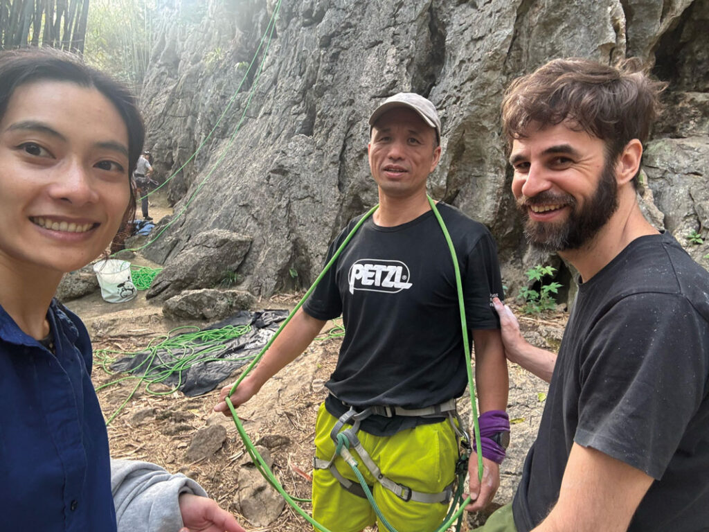 Guillaume Leclerc (right) often brings rock climbing gear with him to the mainland, where he climbs with friends