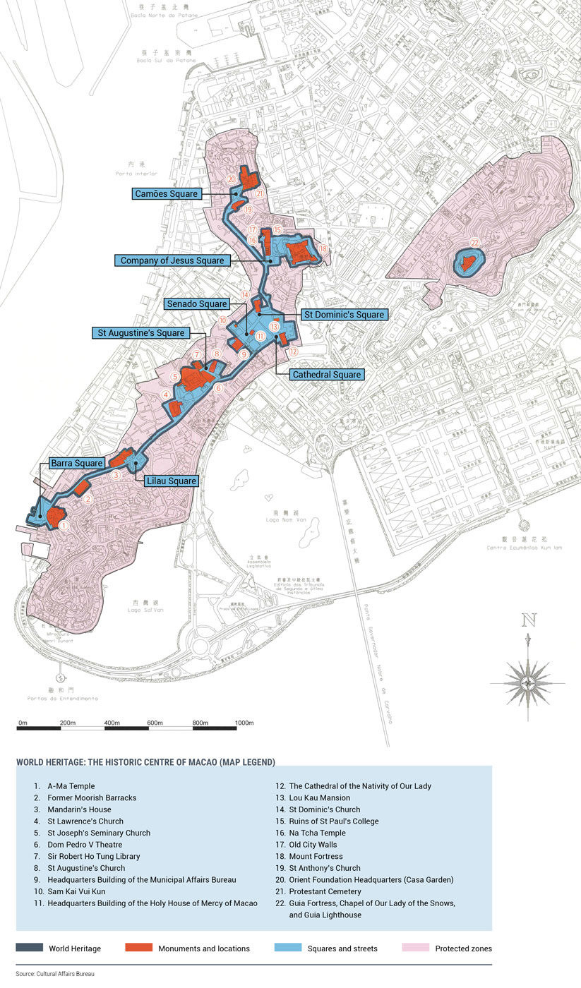 Map of Macao and a few of it's Historic Centres
