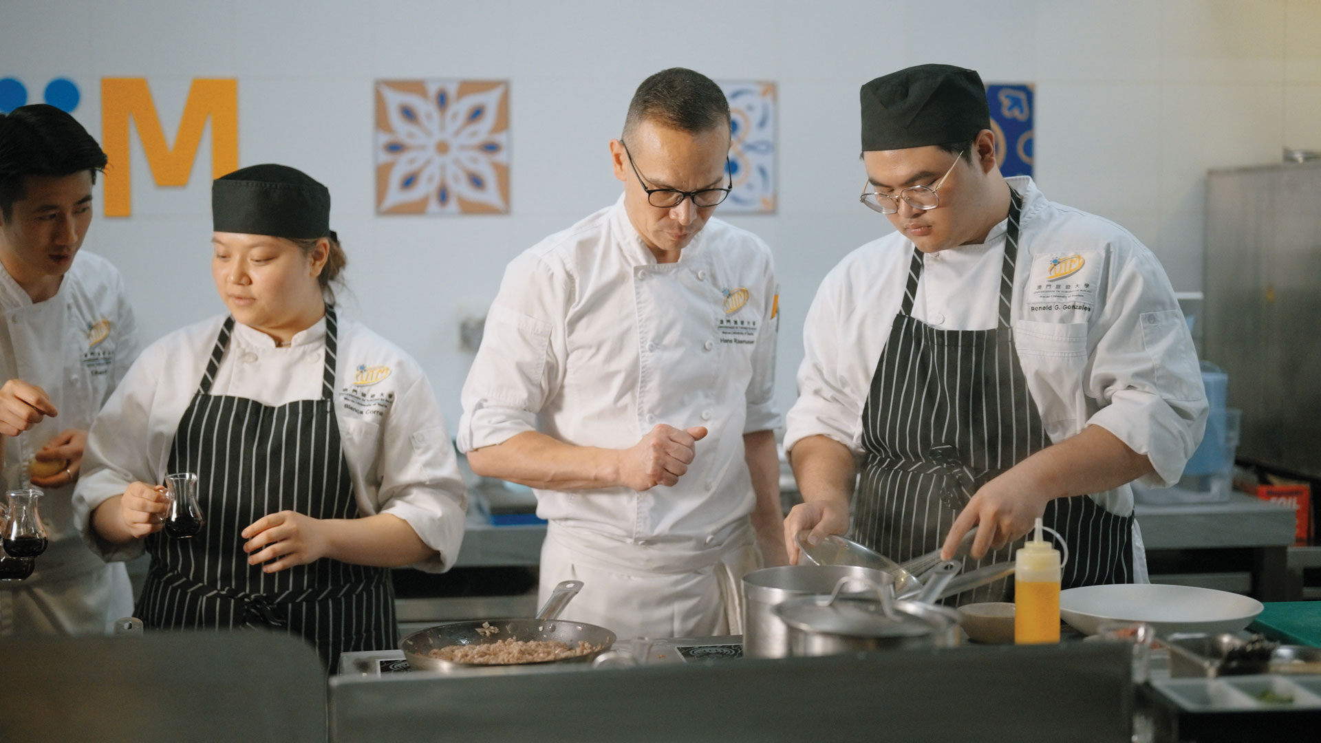Chef Hans Rasmussen (middle) instructing tourism students at UTM’s Michelin-starred Educational Restaurant