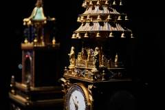 Close-up of an 18th century gilt-copper clock in the form of a five-tiered pagoda. Portuguese missionaries first introduced the Chinese to clocks.