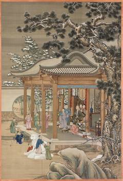 A 1738 painting of Emperor Qianlong and his sons admiring the snow during the New Year combines the skills of several court painters – Giuseppe Castiglione, Tang Dai, Chen Mei, Sun You, Shen Yuan and Ding Guanping