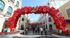 Poinsettias add a seasonal flair to the festivities, welcoming visitors to Macao's historic city centre